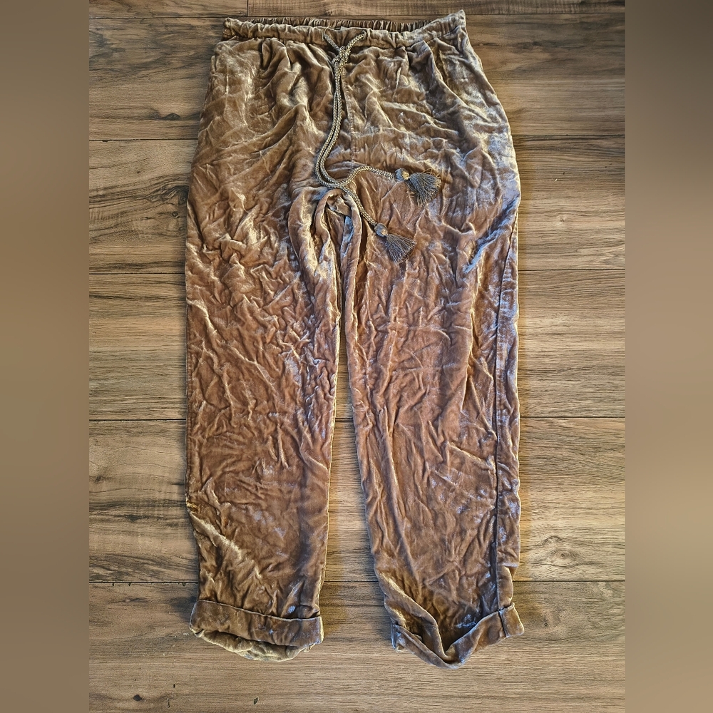 Mes Demoiselles Velvet Drawstring Pants in Taupe Brown